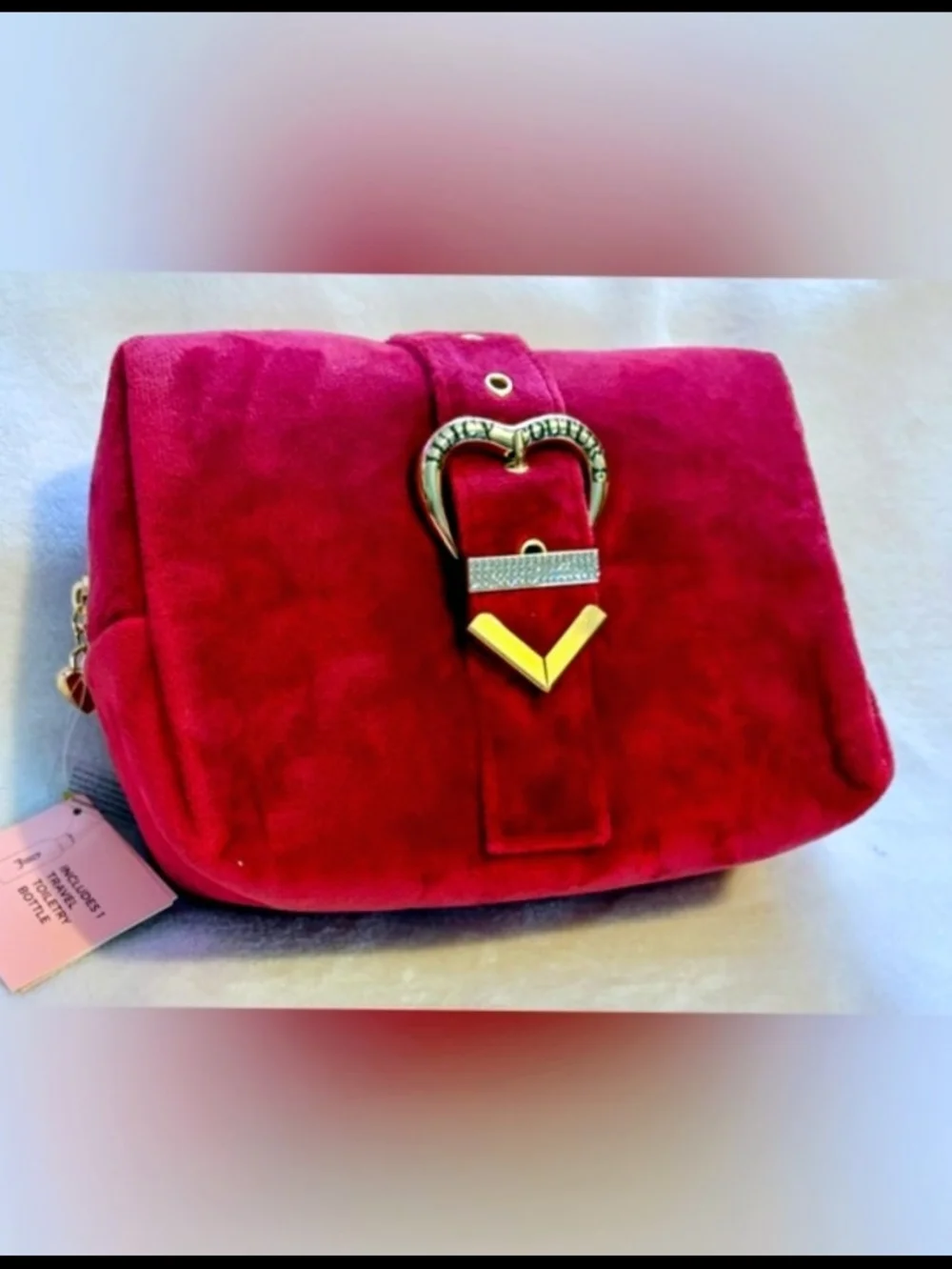 Juicy Couture  Red Velvet Heart Buckle Cosmetic Toiletry Case